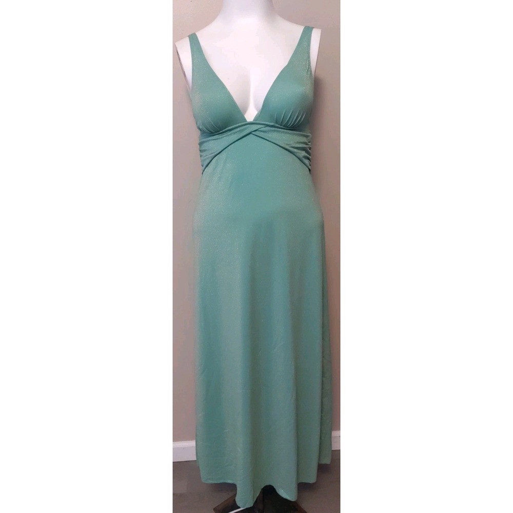 Soraya St Barth Sage Green Glitter Ruch Waist Long Prom Sexy Sleek Dress Size OS